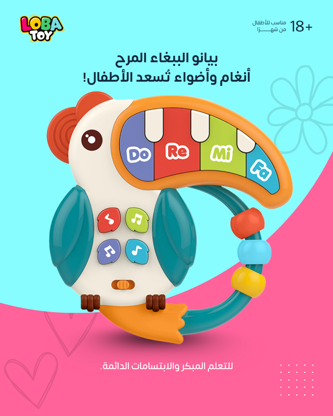 بيانو الببغاء الذكي، أزرار موسيقية متعددة تُصدر أنغامًا ممتعة