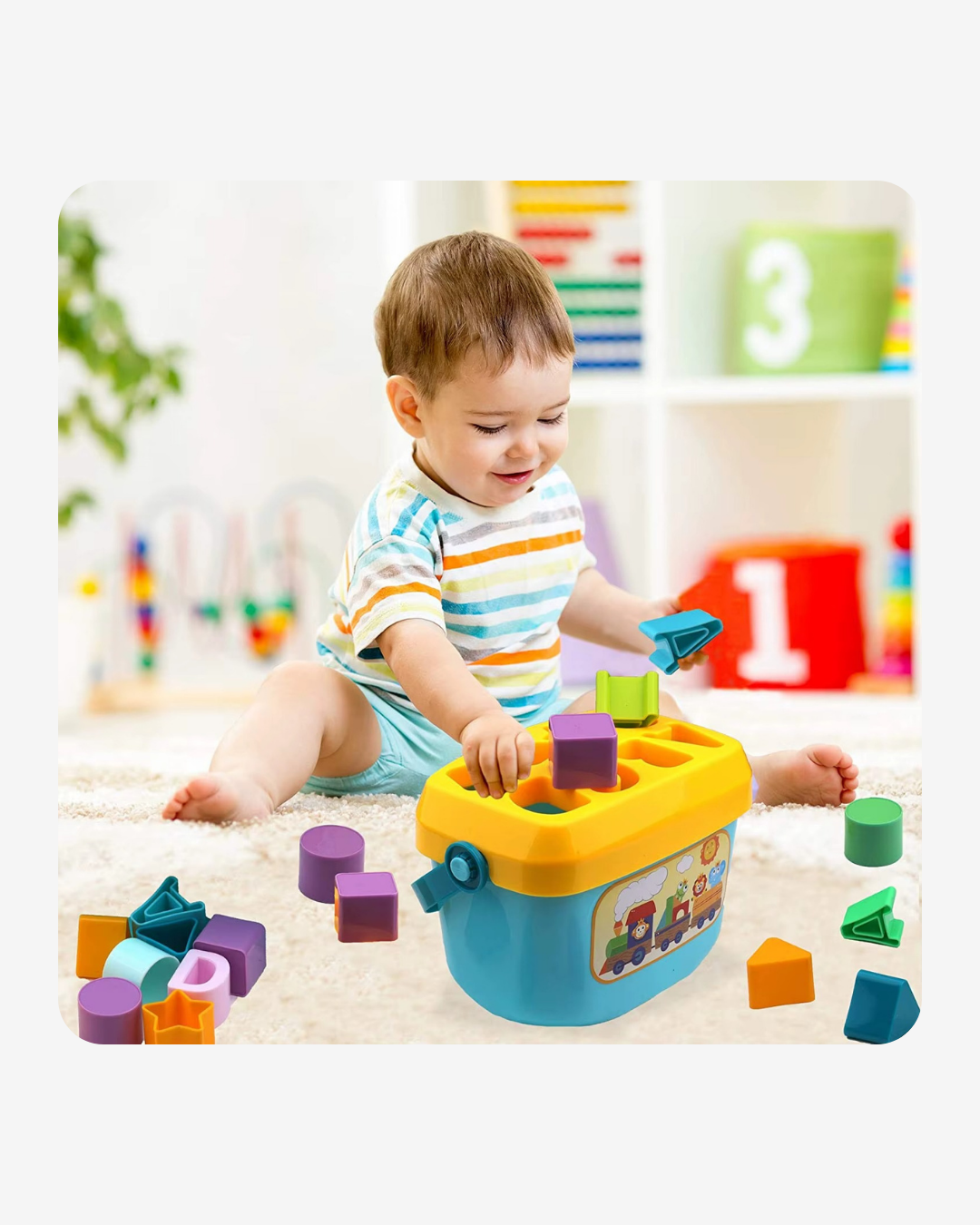 صندوق فرز الأشكال الملونة على طريقة مونتيسوري للأطفال 16 قطعة