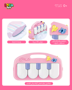 ثلاثة في واحد: بساط، قوس ألعاب قابل للفصل، وبيانو يعمل بالرّكل أو اللمس، مساحة أكبر