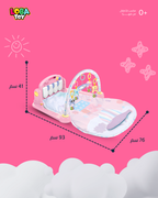 ثلاثة في واحد: بساط، قوس ألعاب قابل للفصل، وبيانو يعمل بالرّكل أو اللمس، مساحة أكبر