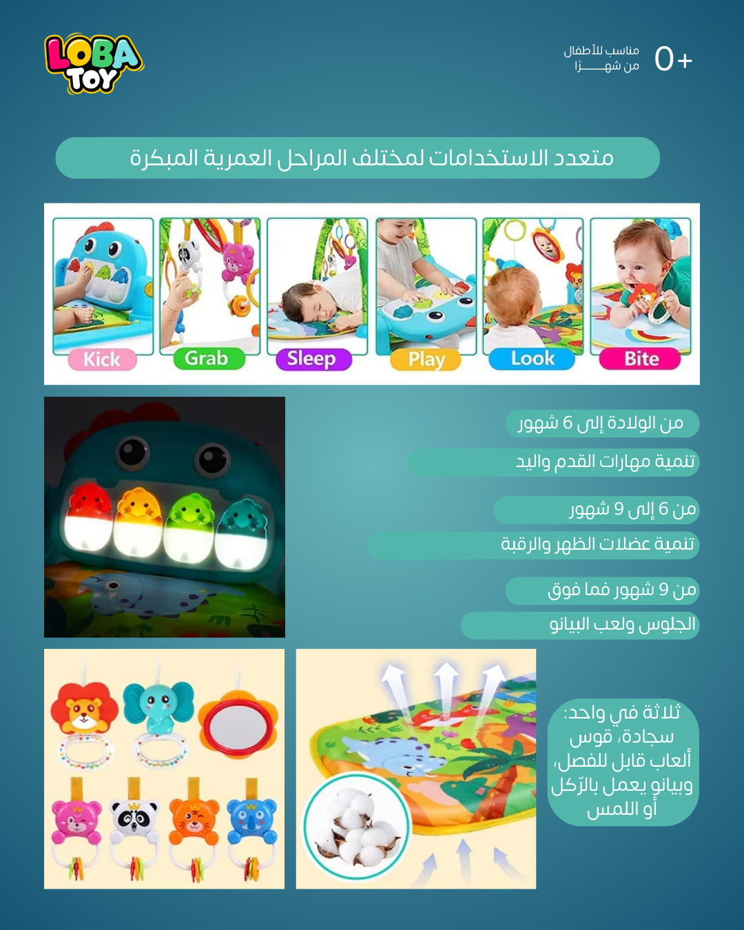 سرير الأنشطة الأول، العب، اركل، واستمع (شكل ثلاثة)