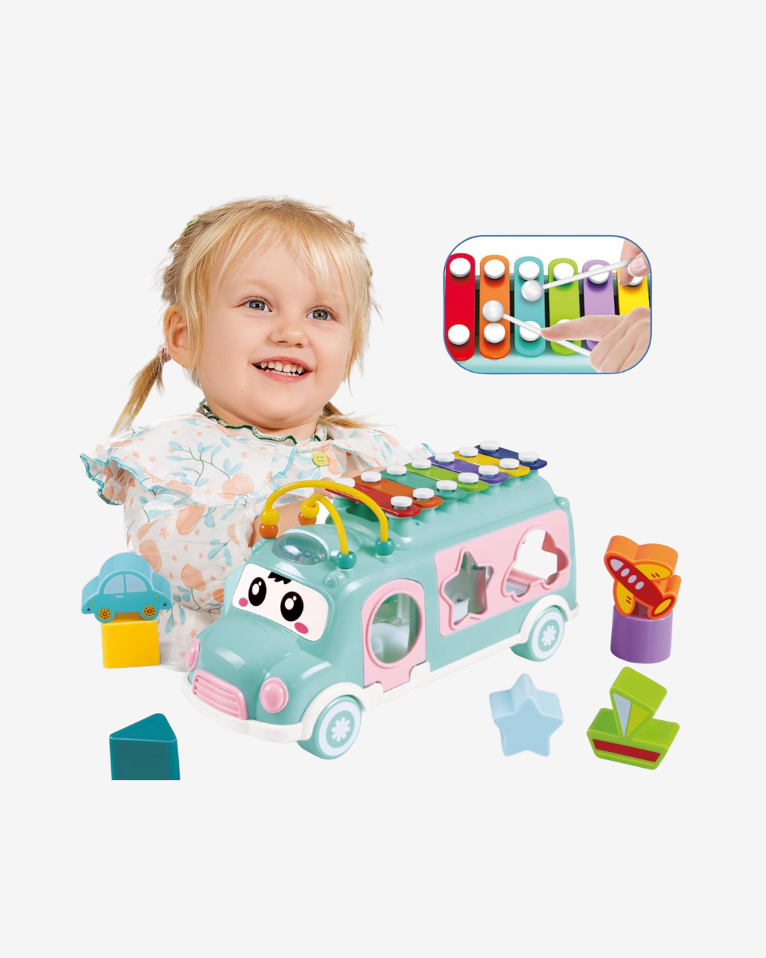 حافلة الألعاب التعليمية متعددة الوظائف للأطفال، فرز أشكال وموسيقى