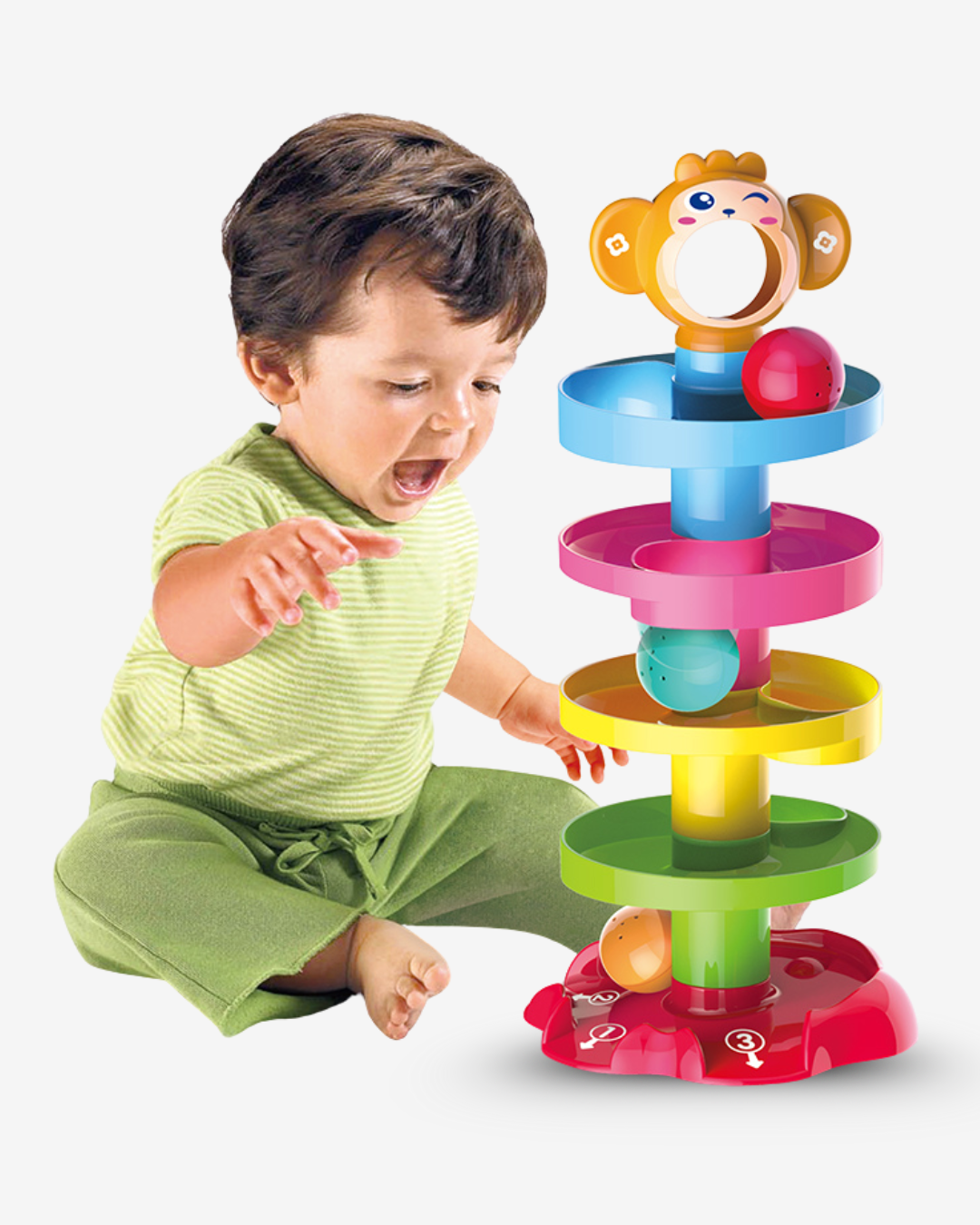 لعبة برج الكرات والتدحرج، متعة تعليمية ملونة، مقاس أكبر