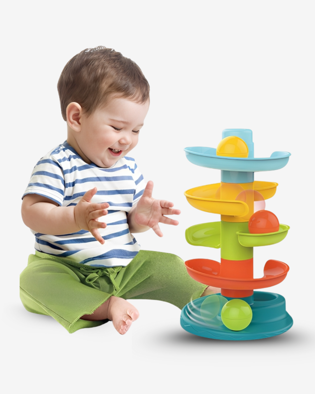 برج التدحرج وسقوط الكرات المرح، أربعة طوابق تركيبية وثلاث كرات ملونة