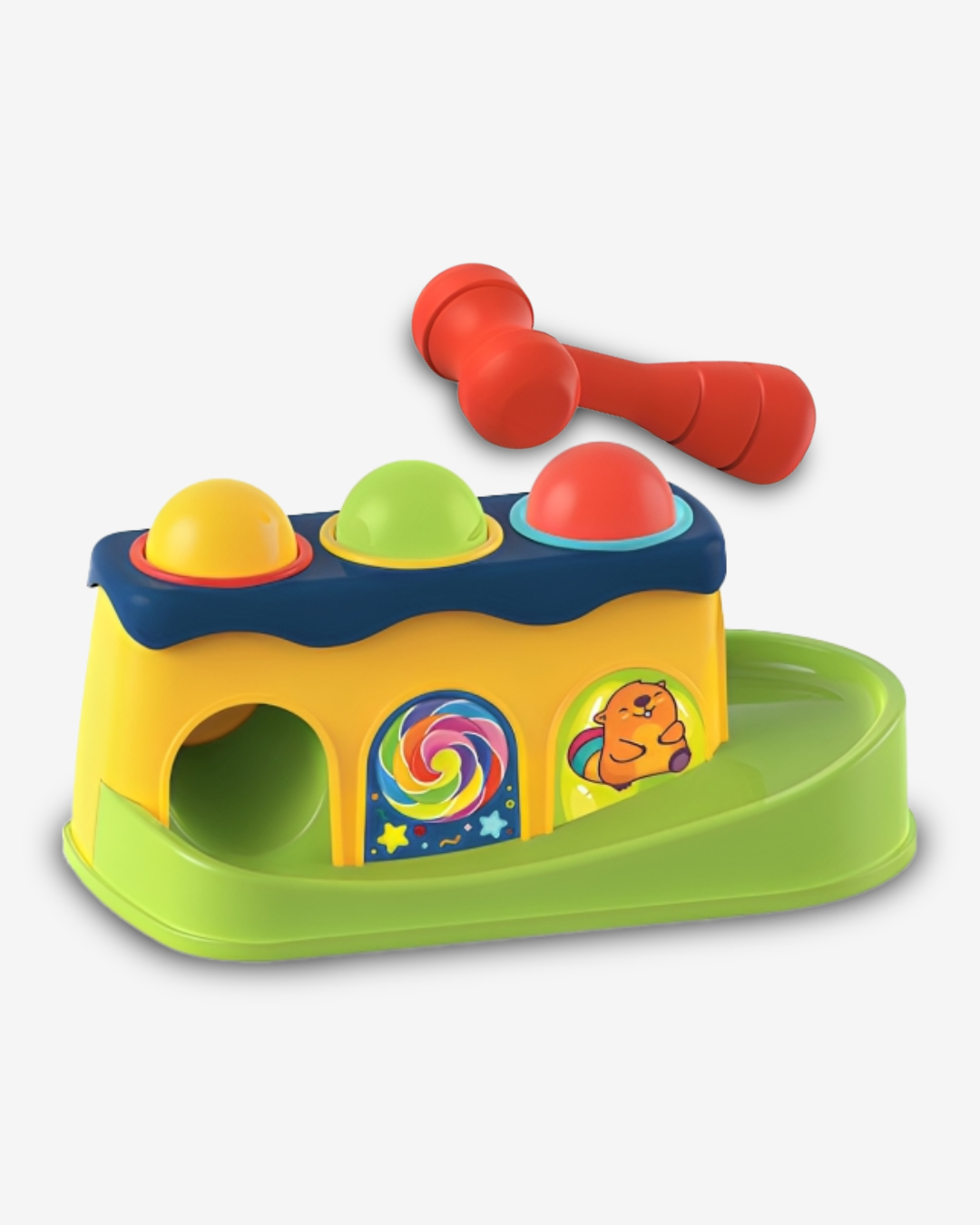 لعبة مطرقة وكرات ملونة، منصة تكديس تعليمية مع مطرقة بلاستيكية لإسقاط الكرات