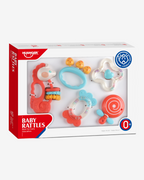 مجموعة عضّاضات وخشخيشة مثالية تتكون من 5 قطع ملوّنة مصمّمة خصيصًا لتحفيز الحواس وتنمية المهارات الحركية