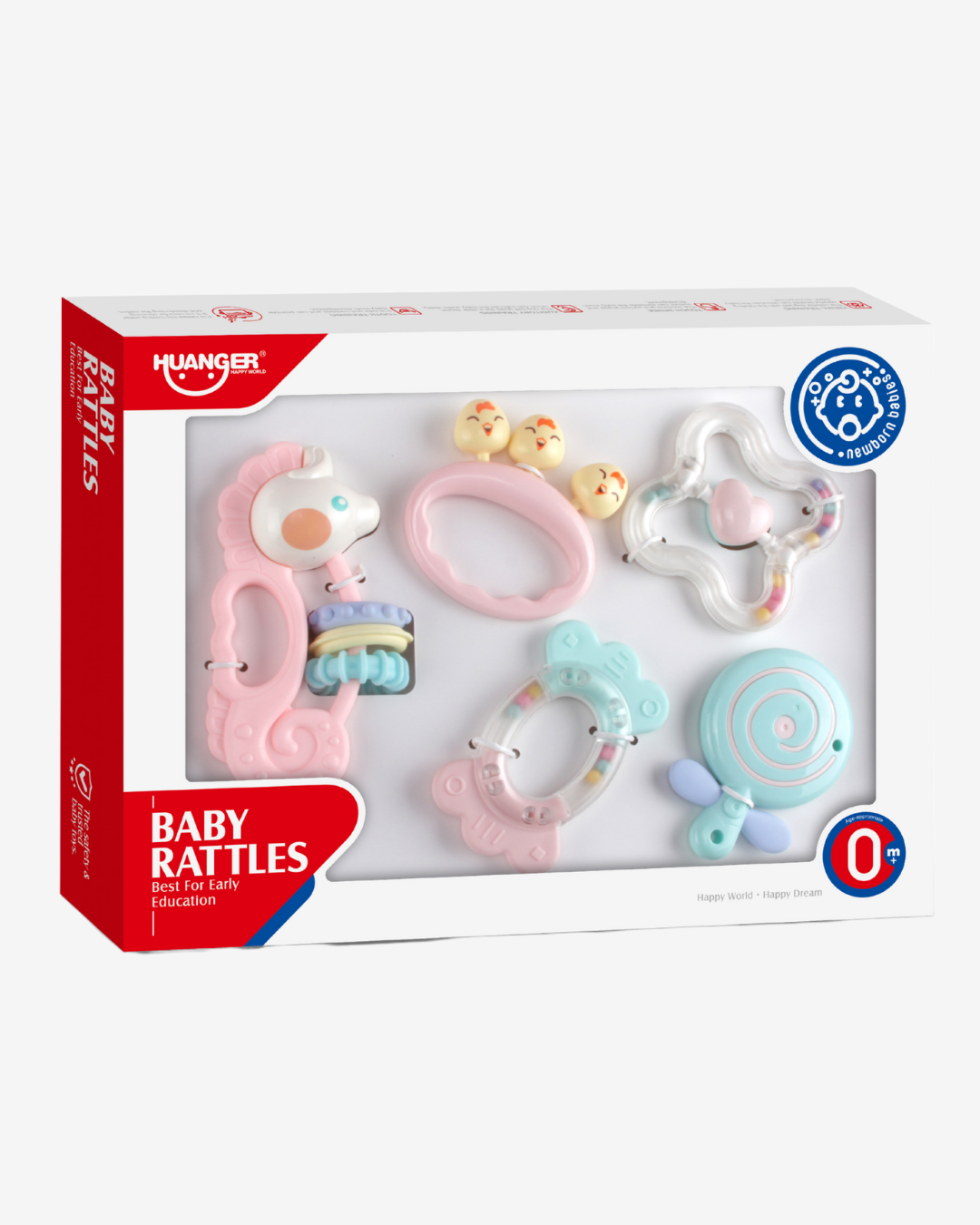 مجموعة عضّاضات وخشخيشة مثالية تتكون من 5 قطع ملوّنة مصمّمة خصيصًا لتحفيز الحواس وتنمية المهارات الحركية