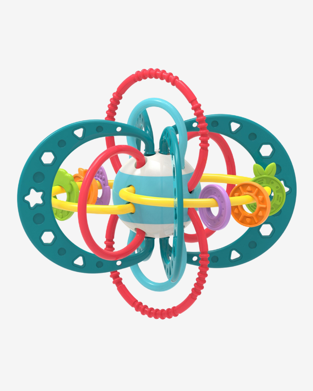 ‎ لعبة تسنين وخشخيشة، كرة يد ناعمة ملونة مع حبال شد