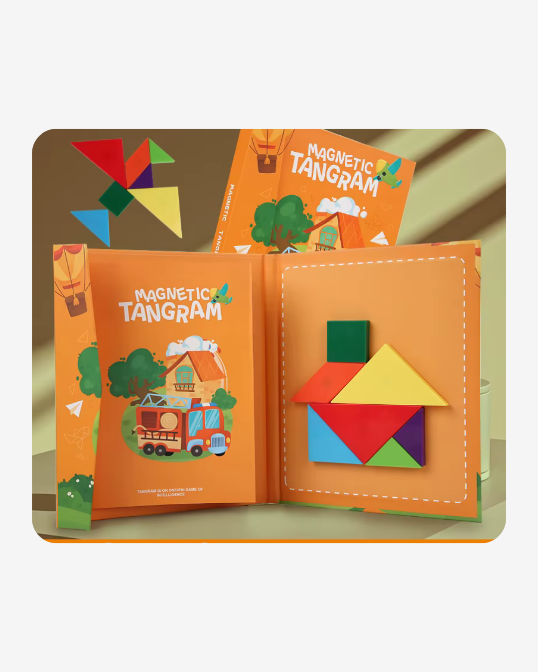 لعبة الألغاز تانغرام الكلاسيكية متعددة الأشكال مع كتاب تعليمي، مفتاح إبداع وتركيز طفلك