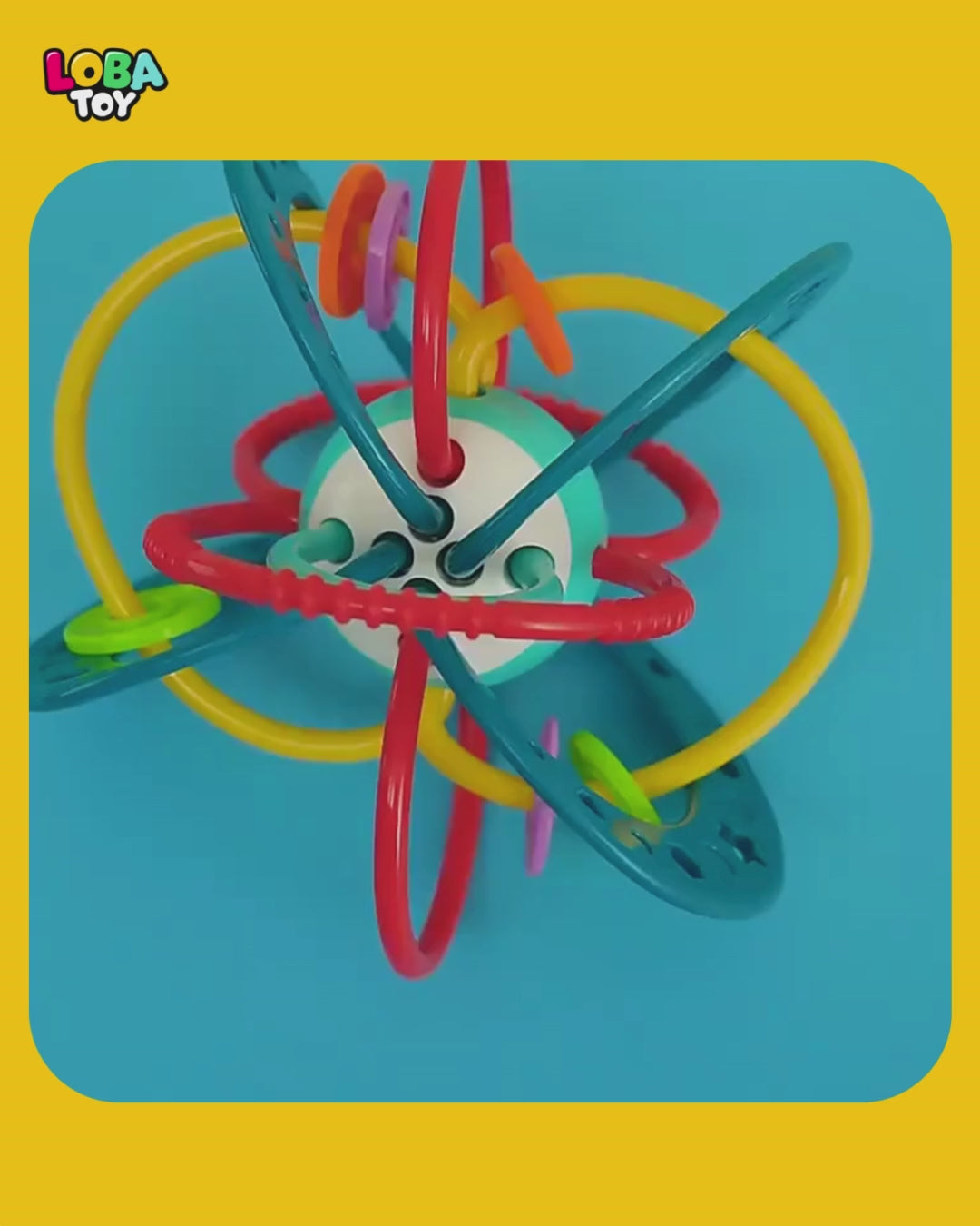 ‎ لعبة تسنين وخشخيشة، كرة يد ناعمة ملونة مع حبال شد